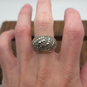 Size 8 Sterling Silver Marcasite Stones Band Ring A202